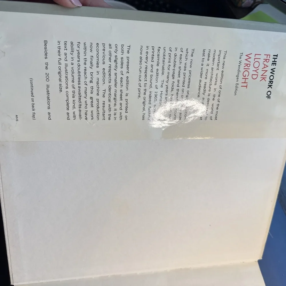 The Work of Frank Lloyd Wright Wendingen Ed 1965 Hardcover Architecture Book
